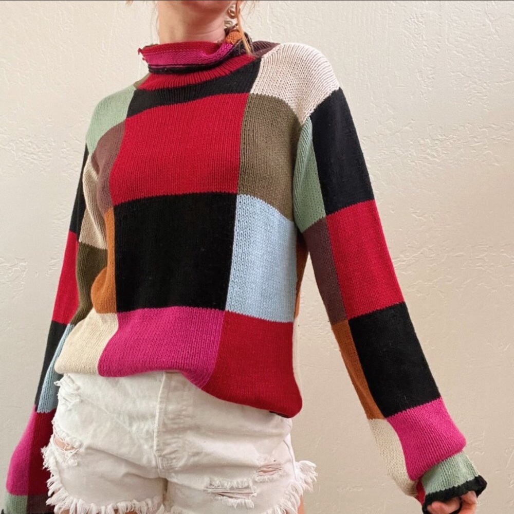 Harold’s 90s/Y2K Color Block Linen Blend Slouchy Sweater